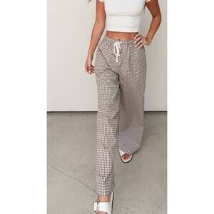 NEW BUTTERMELON ginghamn loose-fit pants in brown